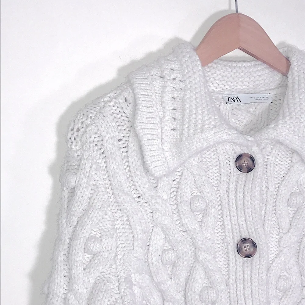 Cozy Cable Knit Button-Front Cream Sweater - Picture 7 of 12